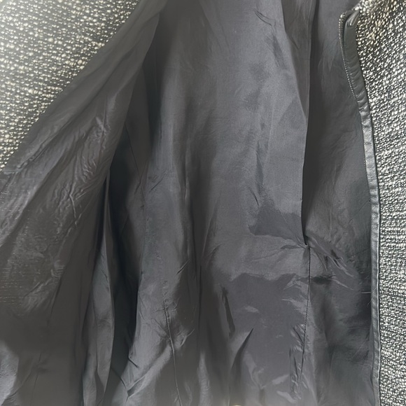 EILEEN FISHER Black White Tweed Zippered Leather Trim Jacket Size Petite Large - Picture 11 of 16